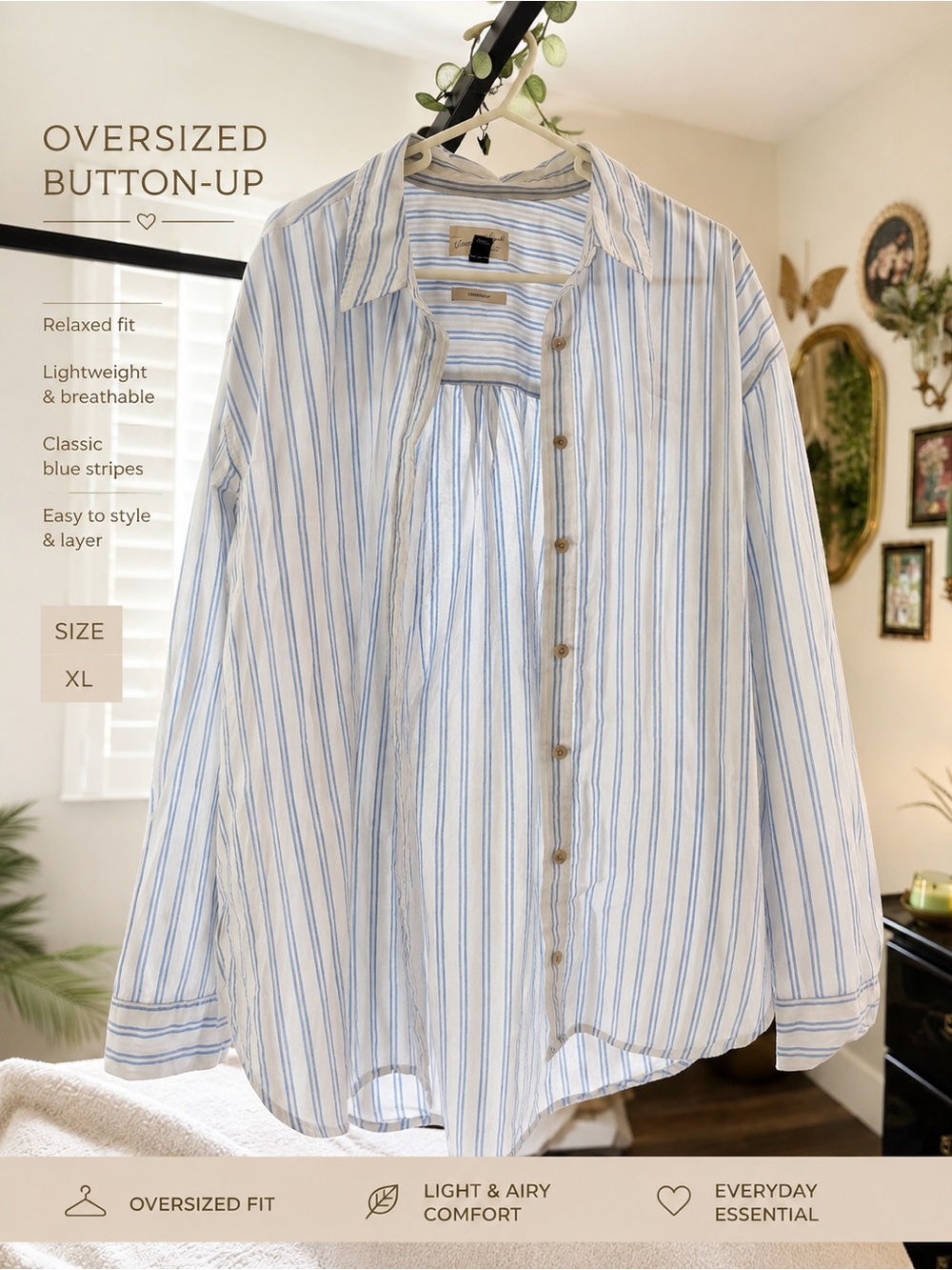 Universal Thread Light Blue and White Striped Button-Down Shirt